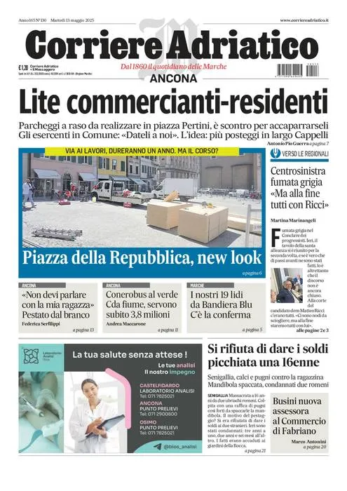 Prima-pagina-corriere adriatico-edizione-di-oggi-13-05-2025